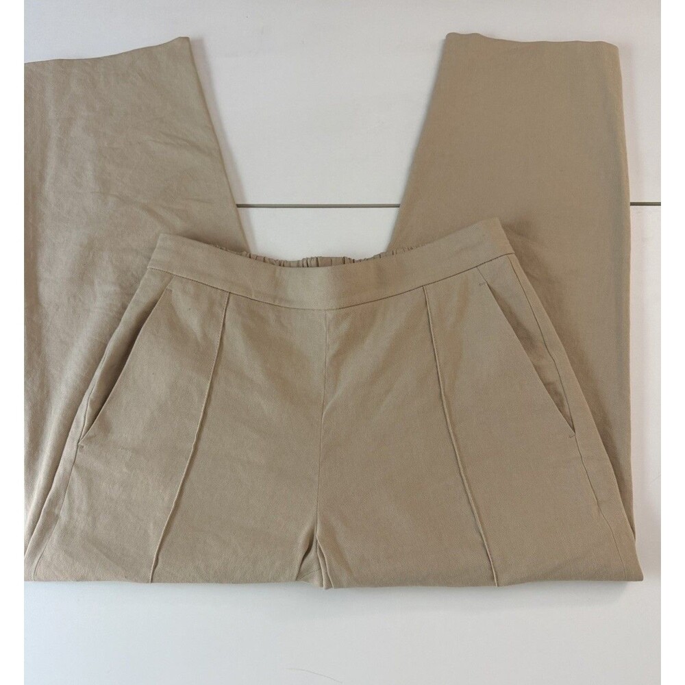 Vince Women's Beige Straight Leg Linen Pull-On pants cropped trousers sz medium